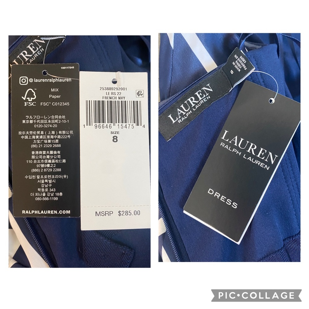 Ralph Lauren NWT Navy White Taffeta Strapless wedding Guest Cocktail Dress SZ 8 - Picture 12 of 17